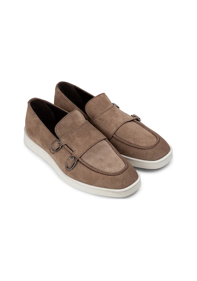 Deery Hakiki Süet Vizon Rengi Çift Tokalı Erkek Loafer - 01966mvznc01 Vizon