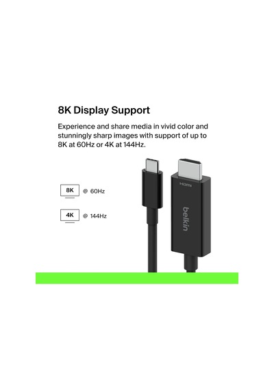 Belkin Usb-c - Hdmi 2.1 Kablo, 60 Hz'de 8k Için 2 M Kablo, 144 Hz