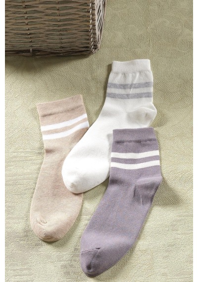 3 Çift Unisex Çizgili Uzun Çorap Extra Soft Unisex Pamuklu Soket Çorap Çok Renkli