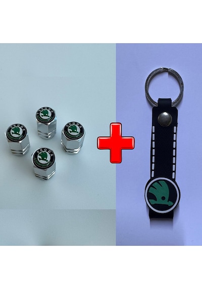 Skoda İle Uyumlu Logolu Alüminyum Sibop Kapağı Ve Silikon Anahtarlık