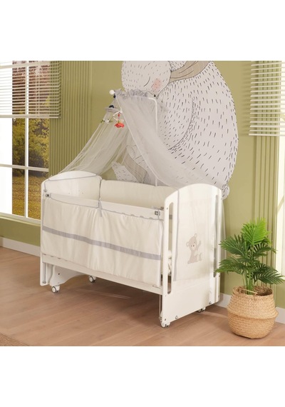 Meltem Kids Sweet Bear Anne Yanı Ahşap Sallanır Beşik 60x120 Cm Beyaz-bear Beyaz