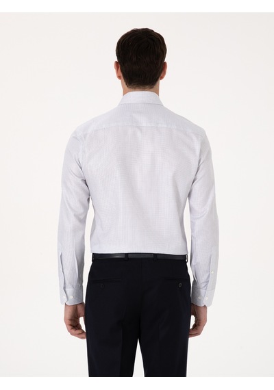 Cacharel Beyaz Slim Fit %100 Pamuk Kareli Gömlek