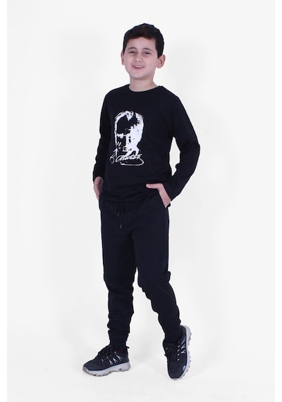 Fyk Kids Atatürk Baskılı Uzun Kollu Alt-üst Çocuk Takım Siyah