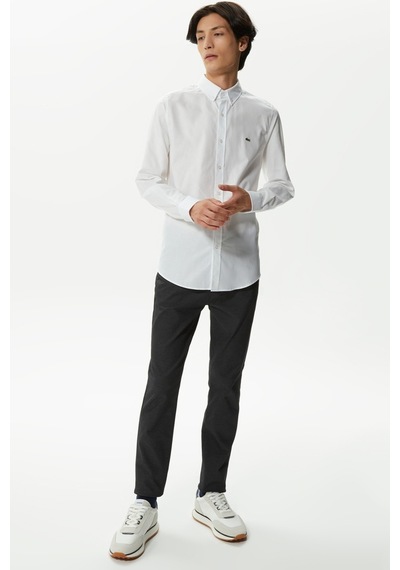 Lacoste Mens Slim Fit White Shirt Dar Kesim Pamuklu Erkek Gömlek Beyaz