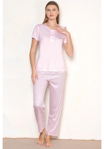 Kısa Kol Mevsimlik Pijama Takımı Viskon Alperi 780-22 Pembe
