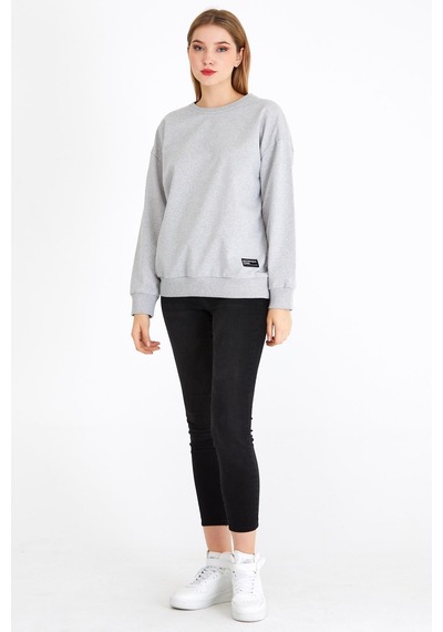 MMetalic Kadın Gri Renk Basic Bisiklet Yaka Sweatshirt