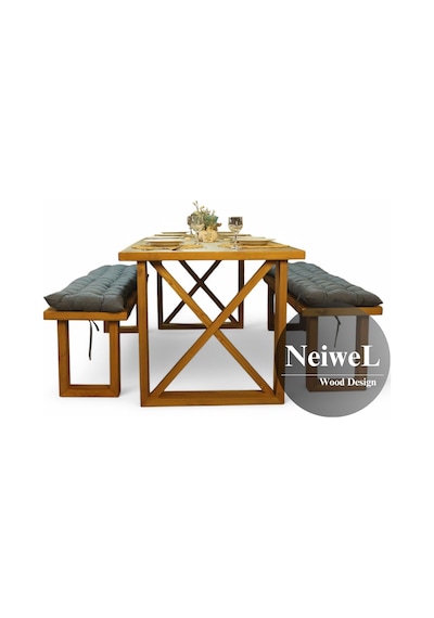 Neiwel Leis Doğal Ahşap Banklı Mutfak Ve Yemek Masası Takımı-100-280 Takım Açık Ceviz Neiwel Leis Doğal Ahşap Banklı Mutfak Ve Yemek Masası Takımı-100-280 Takım Açık Ceviz