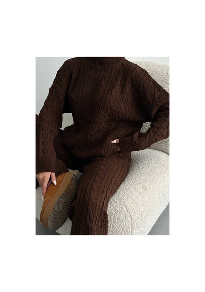 Asur Boutique Asur Butik Kadın Atkılı Triko Standart Beden Takım 38-42 Kahverengi