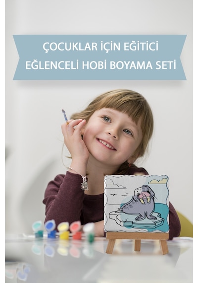 Sevimli Fok Balığı Çocuk Eğitici Tuval Boyama Hobi Seti