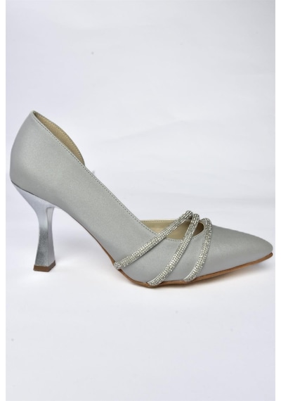 Fox Shoes P246068504 Gümüş Kumaş İnce Topuklu Kadın Ayakkabı Gümüş