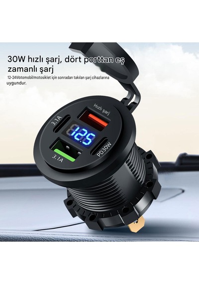 Araç Şarj Cihazı Qc 3.0 Pd30w Çift Usb Hızlı Şarj 12v/24v Hızlı Şarj Adaptörü