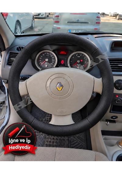 Renault Kangoo 2 Dikme Direksiyon Kılıfı Premium Komple Delikli Deri Siyah Dikiş 2008-2012