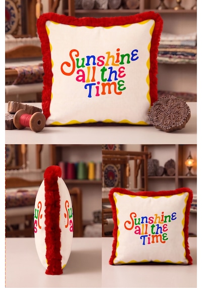 Sunshine All The Time Retro Yazı Saçaklı Yastık Kılıfı - Pop Art Sarı Bordo Püsküllü Kırlent Kılıfı Derin Sahil Opal Sunshine All The Time Retro Yazı Saçaklı Yastık Kılıfı - Pop Art Sarı Bordo Püsküllü Kırlent Kılıfı Derin Sahil Opal