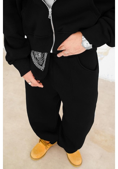 Siyah Cozy Basic Pileli Baggy Eşofman Siyah