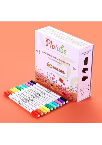 Ayrex Platube Çift Taraflı Brush Pen 60'li Marker Kalem Seti Bullet Jurnal Mandala Eskiz Boyama Seti