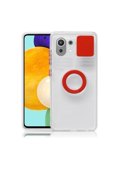 Xiaomi Mi 11 Lite Kılıf Sürgülü Kamera Lens Korumalı Yüzük Standlı Silikon Kılıf- 5775 Şeffaf