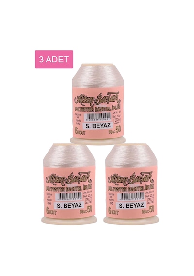 3 Adet Altınbaşak Oya Ve Dantel İpi 20 Gr - Royaleks - No: Ş.beyaz