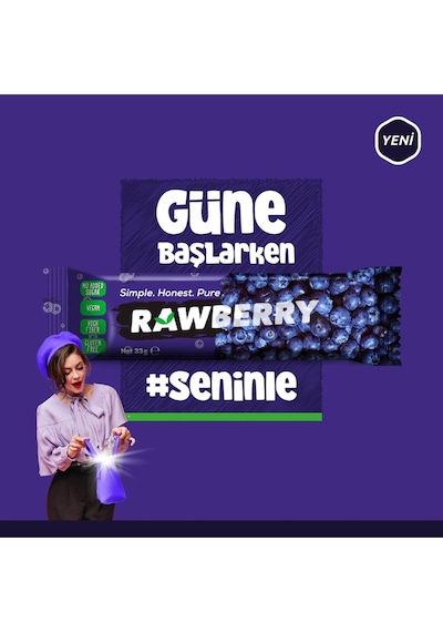 Rawberry Blueberry Şeker Ilavesiz Vegan Glütensiz Kuruyemiş Bar 1