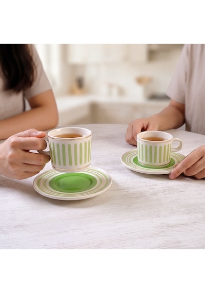 Güral Porselen Mental 4 Parça Çay Fincan Takımı 6559 Yeşil