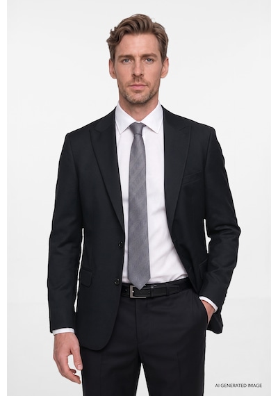AC&Co / Altınyıldız Classics Erkek Sıyah Slim Fit Dar Kesim Kırlangıç Yaka Kapak Cepli Yelekli Takım Elbise Siyah