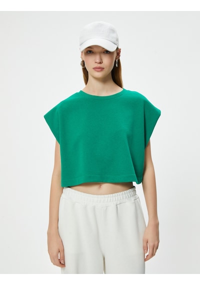 Koton Crop Tişört Oversize Bisiklet Yaka Yarasa Kol Yeşil 4sak10319nk Koyu Yeşil