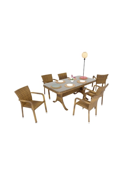 Peter 90x180 Rattan Bahçe Masa Takımı Rehome Peter 90x180 Rattan Bahçe Masa Takımı Rehome