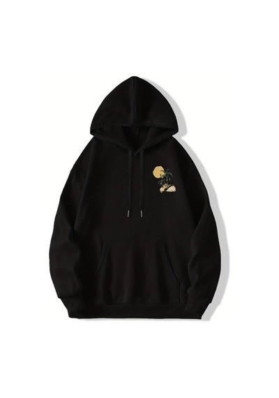 Medinenur Beach Baskılı Kapüşonlu Sweatshirt Siyah