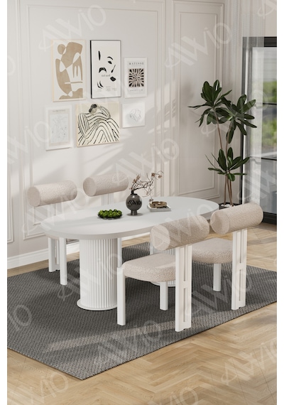 Avvio Lora Serisi Bohem Ayak 4'lü Metal Pofi Demonte Sandalye 80x140 Masa Sandalye Takımı Beyaz Masa Sandalye Beyaz Kumaş Krem Avvio Lora Serisi Bohem Ayak 4'lü Metal Pofi Demonte Sandalye 80x140 Masa Sandalye Takımı Beyaz Masa Sandalye Beyaz Kumaş Krem