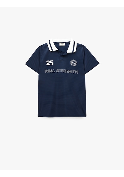 Koton Renk Bloklu Futbol Temalı Baskılı Polo Yaka Tişört Lacivert 6skb10705tk