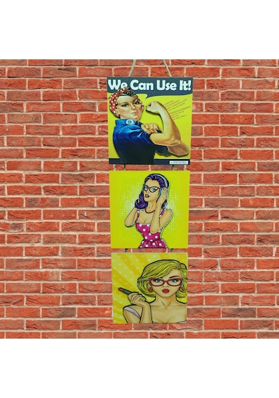 Retro Time Kadın Kabartmalı Baskı 3'lü Mdf Tablo Woman Power 1