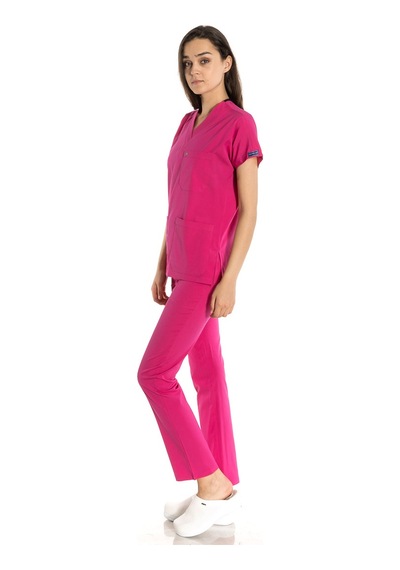 Unisex Likralı Fuşya Renkli Scrubs