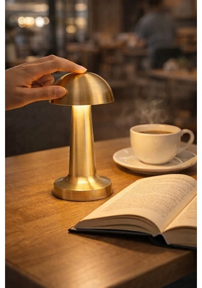 Gold Mantar Masa Lambası Şarjlı Dokunmatik 3 Renk Led Dekoratif Gece Ve Masa Lambası Kafe Restaurant Wb-ekl02 Altın