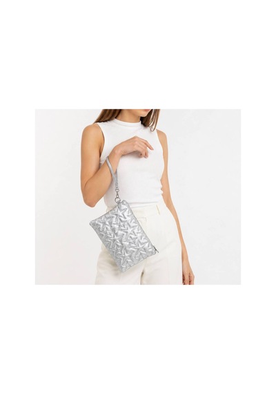 Wikidays.s Moda Trendi Kadın Orta Boy Yıldız Desenli El Çantası - Parlak Dokulu Bilek Askılı Portföy Clutch Gümüş