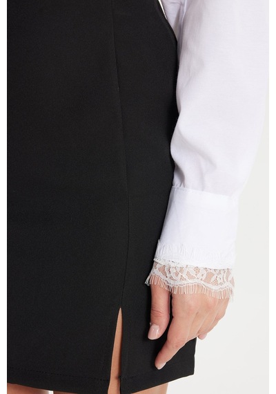 Tudors Kadın Slim Fit Dar Kesim Yırtmaç Detaylı Likralı Siyah Etek-50879