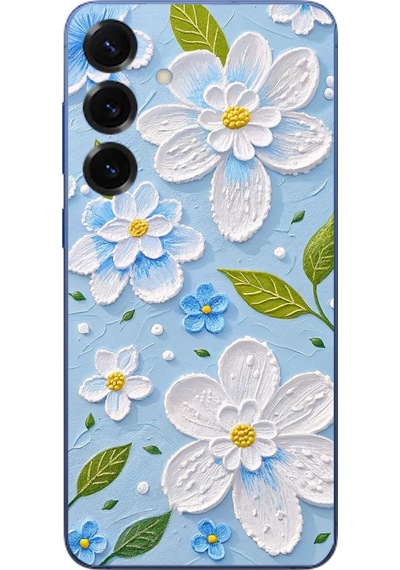 Samsung Galaxy S25 Plus Uyumlu Mavi Papatyalar Baskılı Silikon Kılıf Renkli