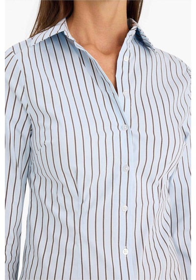 Defacto Fitted Çizgili Poplin Gömlek F9209ax26spbe366 Mavi-be366