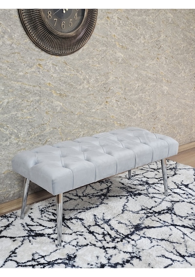 Zafir Krom Kaplama Sivriltme Ayaklı 90 Cm Puf Bench - Puf - Bench - Kasalı Oturak - Oturak - Yatak Ucu Puf Gri