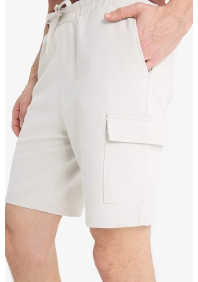 Defacto Regular Fit Dokulu Düz Paça Kargo Cepli Basic Düz Şort B8796AX24SM Bej