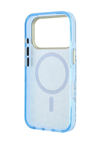 Apple iPhone Uyumlu 18 Pro Max Kılıf Guess  Lisanslı M-safeli Üçgen Logolu Simli Leopar Desenli Kapak Mavi