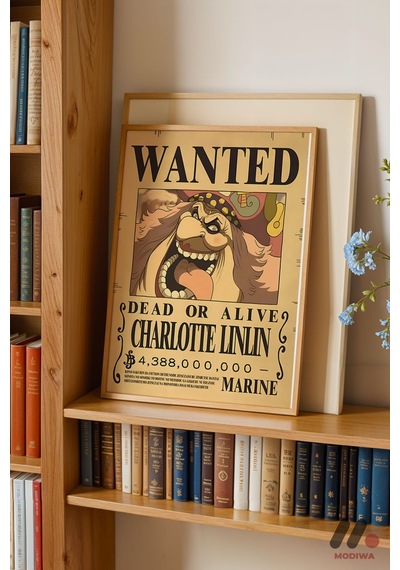 One Piece Big Mom Wanted Poster, Ahşap Çerçeveli Duvar Tablosu - Anime Severlere Özel Hediye