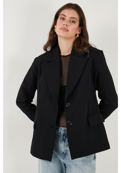 Lela Regular Fit Mono Yaka Desenli Astar Detaylı Blazer Bayan Ceket 6524430 Siyah