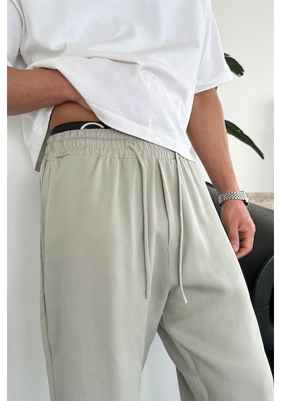 Gri Tensel Kumaş Basic Baggy Pantolon Gri
