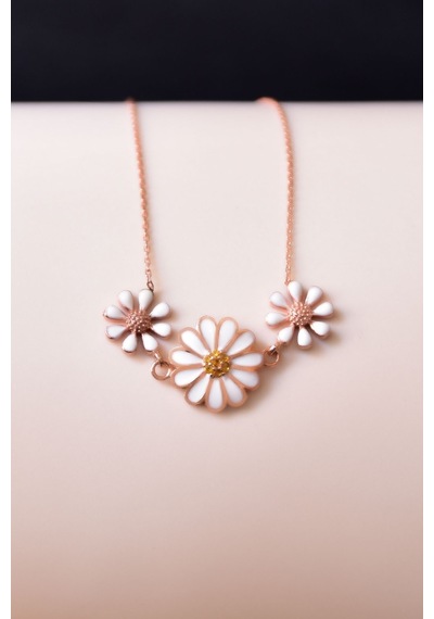 Papatya Silver 925 Ayar Gümüş Rose Kaplama Üçlü Papatya Kolye