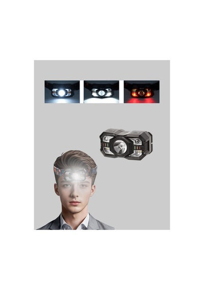 Şarj Edilebilir Led Far Hareket Sensörlü 5 Modlu Outdoor Yeni Nesil Siyah