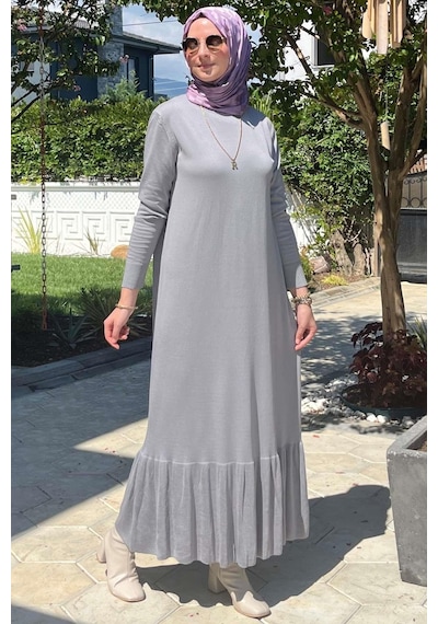 Rabia Şamlı Rüya Gri Triko Elbise Normal