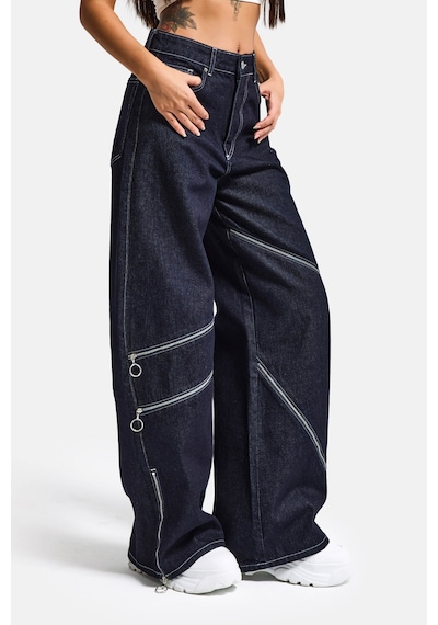 Itsbasic Kadın İndigo Selvedge 7s6-50 Süper Baggy Fit Fermuar Detaylı Özel Tasarım Denim Jean