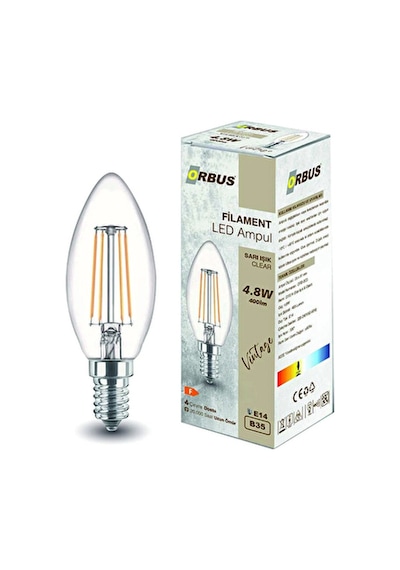 2 Adet Orbus Bc3 4w Clear Ampul Sarı Işık E14 400lm