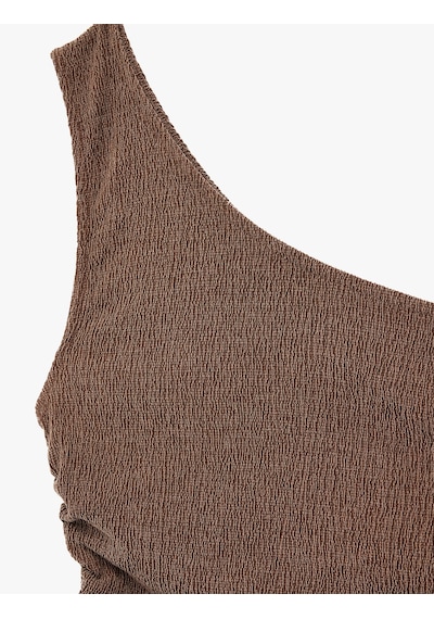 Koton Bürümcük Kumaş Kolsuz Drape Detaylı Tek Omuz Bluz Kahverengi 6sak10208ek Kahve