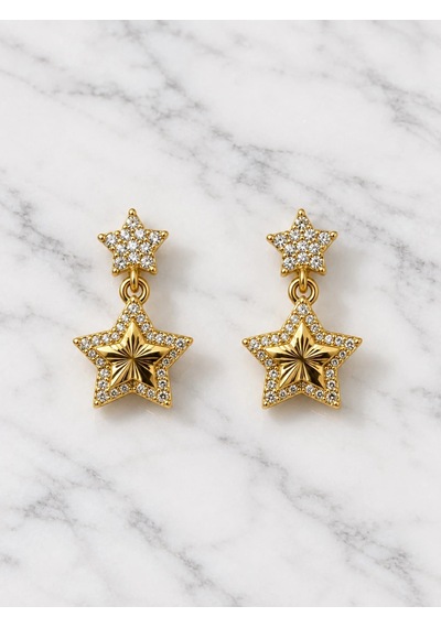 Yıldız Motifli Gold Renk Küpe