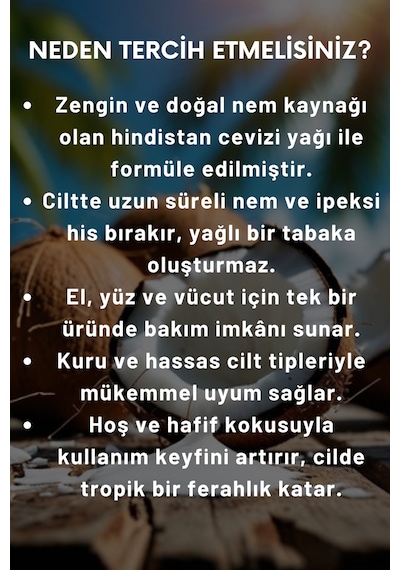 Naturix Hindistan Cevizi Özlü Nemlendirici ve Onarıcı El Yüz ve Vücut Bakım Losyonu 250 ML